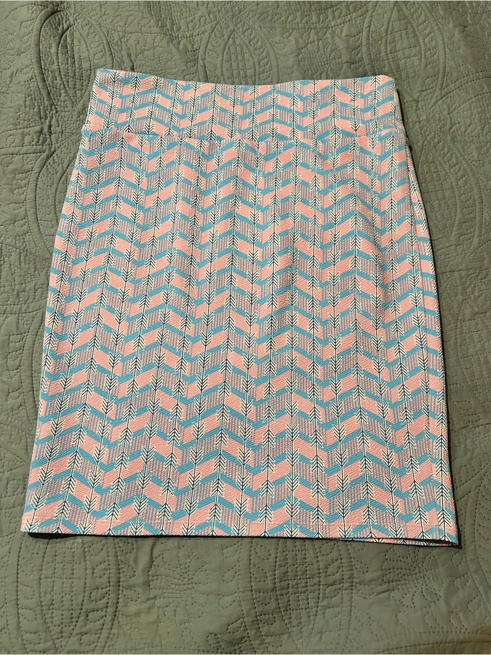 LuLaRoe Pink and Blue Chevron-Style Pencil Skirt